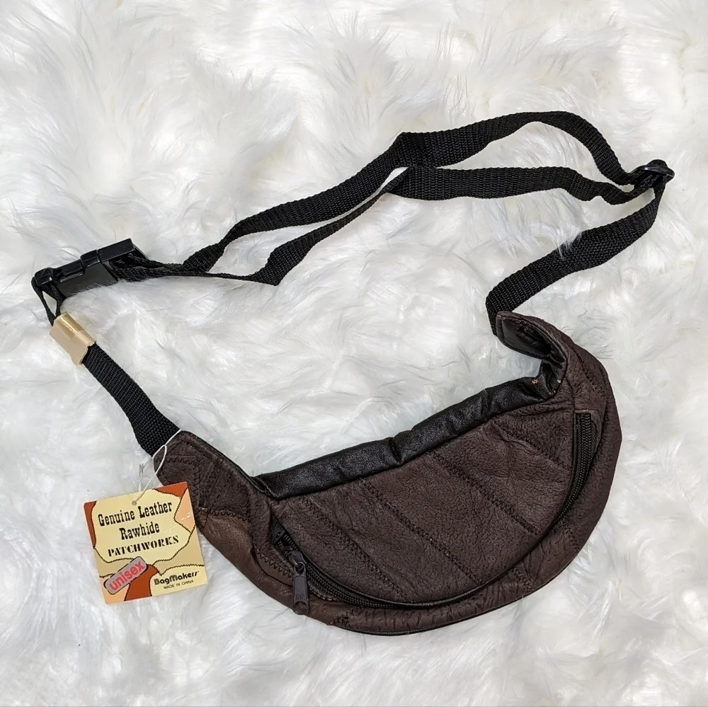 NWT Vintage Patchwork Genuine Leather Rawhide Brown Shoulder‎ Crossbody Belt Bag